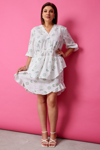 Платье BegiModa 1056 шалфей_на_белом - фото 5