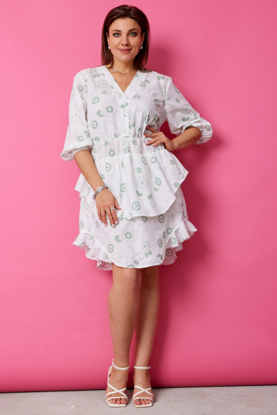 Платье BegiModa 1056 шалфей_на_белом - фото 1