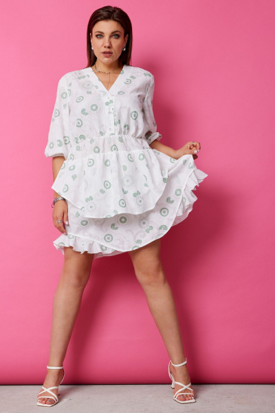 Платье BegiModa 1056 шалфей_на_белом - фото 4