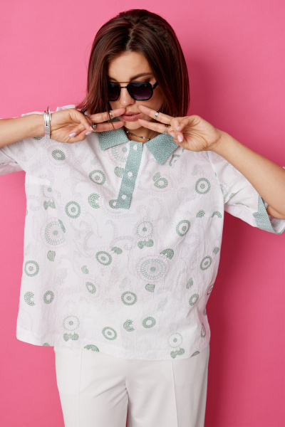 Блуза BegiModa 4132 шалфей_на_белом - фото 7