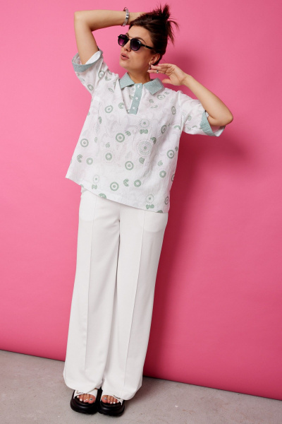 Блуза BegiModa 4132 шалфей_на_белом - фото 6