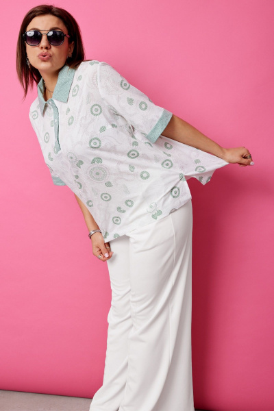 Блуза BegiModa 4132 шалфей_на_белом - фото 5