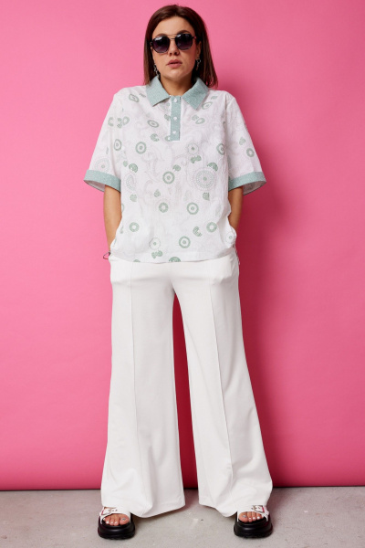 Блуза BegiModa 4132 шалфей_на_белом - фото 2