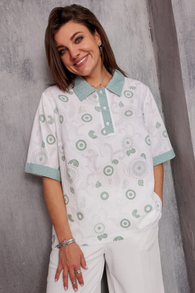 Блуза BegiModa 4132 шалфей_на_белом - фото 3