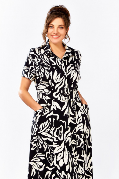 Платье Swallow 844.4 черный/молочный_принт - фото 5