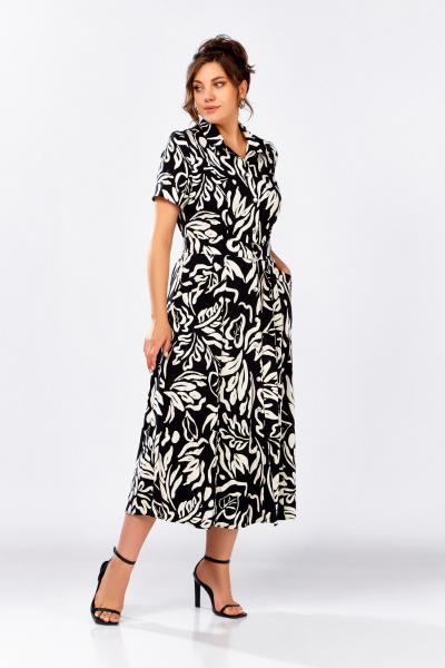 Платье Swallow 844.4 черный/молочный_принт - фото 3