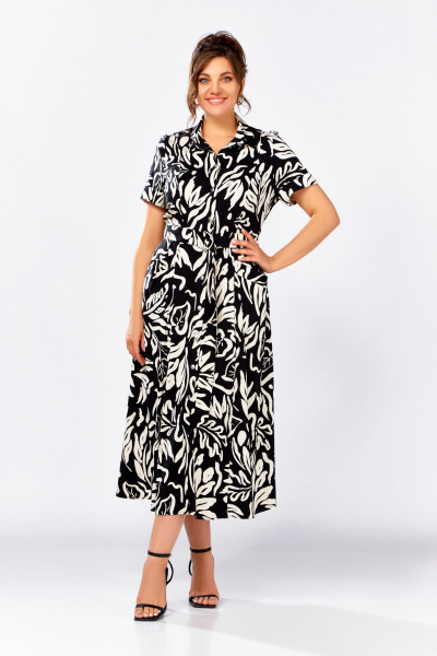 Платье Swallow 844.4 черный/молочный_принт - фото 2