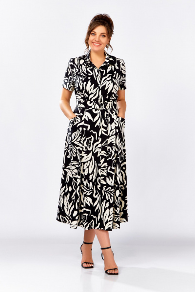 Платье Swallow 844.4 черный/молочный_принт - фото 1