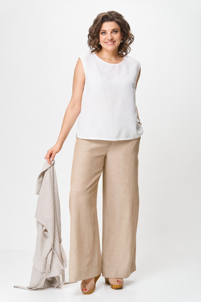 Брюки, жилет, топ Michel chic 1429 бежевый-белый_полоска_узкакая - фото 4