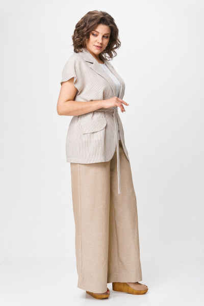 Брюки, жилет, топ Michel chic 1429 бежевый-белый_полоска_узкакая - фото 2