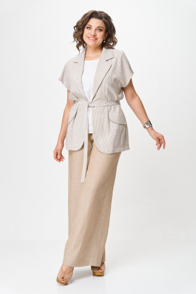 Брюки, жилет, топ Michel chic 1429 бежевый-белый_полоска_узкакая - фото 1