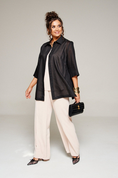 Блуза, брюки, топ Beautiful&Free 6359 черный+бежевый - фото 2