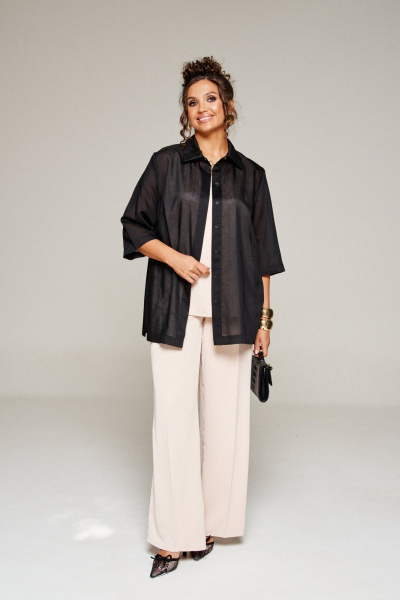 Блуза, брюки, топ Beautiful&Free 6359 черный+бежевый - фото 1