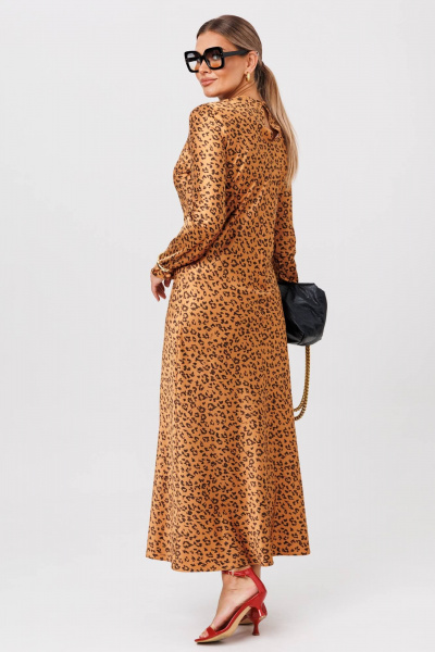 Макси-платье из атласа с расклешенными рукавами Anastasia 1184 золото(принт_леопард) - фото 4