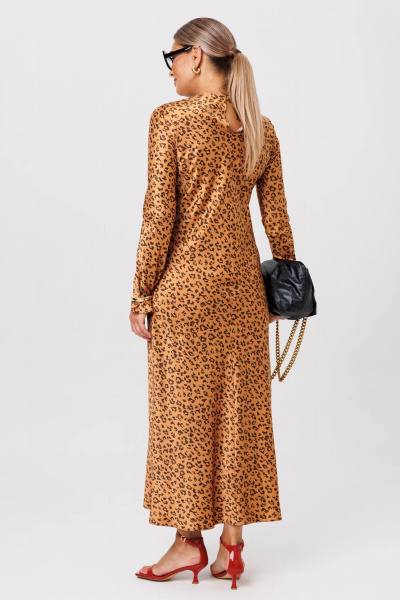 Макси-платье из атласа с расклешенными рукавами Anastasia 1184 золото(принт_леопард) - фото 3