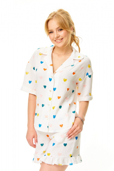 Блуза, шорты T&N 7673 молоко-сердечки - фото 3