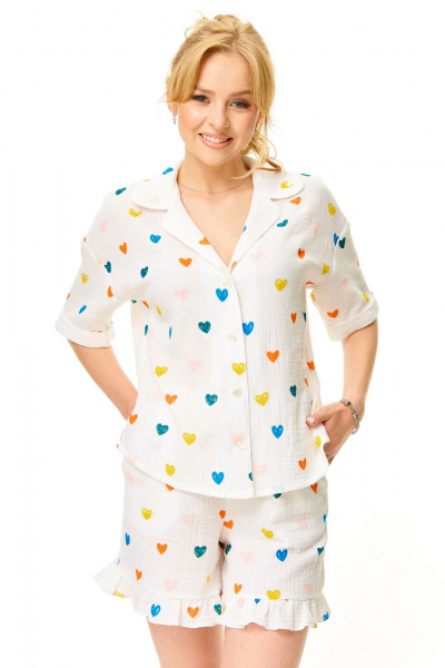 Блуза, шорты T&N 7673 молоко-сердечки - фото 4