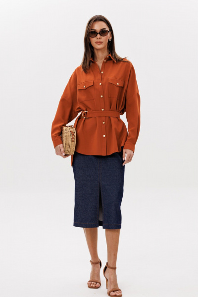 Блуза, юбка Ларс Стиль 1094 терракотовый-синий - фото 3