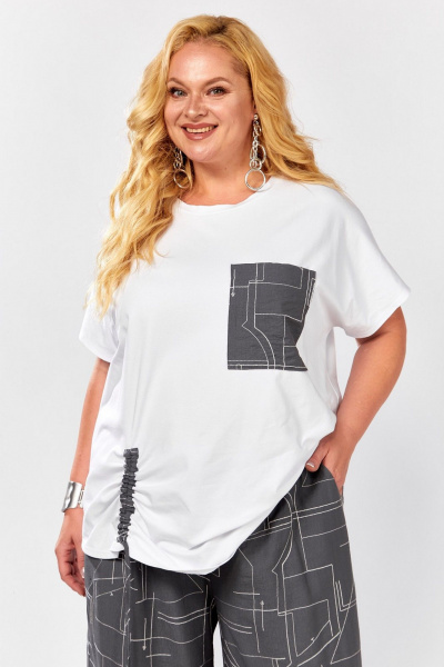 Блуза, брюки Koketka i K 1297-1 серый+белый - фото 7