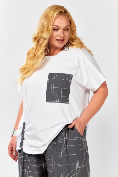 Блуза, брюки Koketka i K 1297-1 серый+белый - фото 6