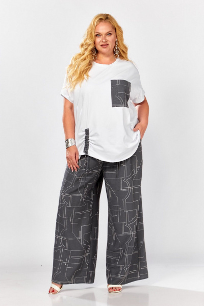 Блуза, брюки Koketka i K 1297-1 серый+белый - фото 3