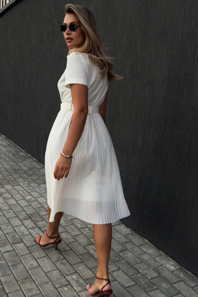 Платье миди приталенное с поясом и плиссированной юбкой Urs 22-793-1 - фото 2