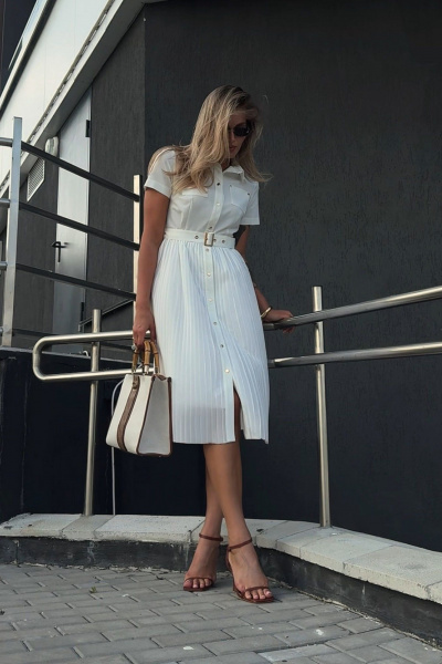 Платье миди приталенное с поясом и плиссированной юбкой Urs 22-793-1 - фото 5