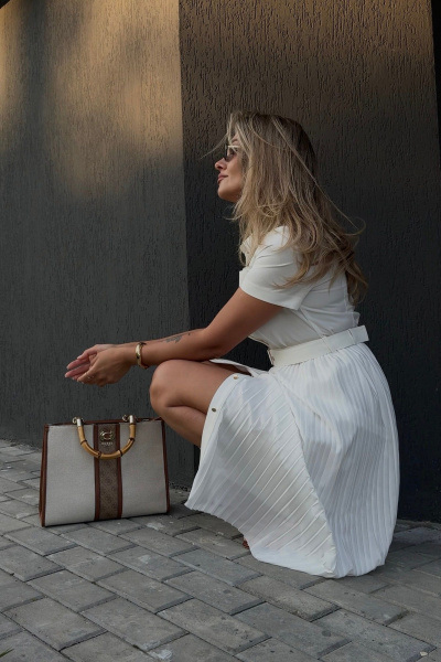 Платье миди приталенное с поясом и плиссированной юбкой Urs 22-793-1 - фото 6