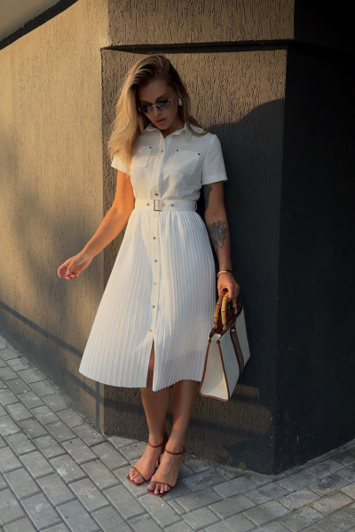 Платье миди приталенное с поясом и плиссированной юбкой Urs 22-793-1 - фото 3