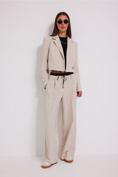 Брюки, жакет, топ N.O.W. 1598 беж_полоска_черный - фото 1
