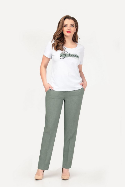 Брюки, жакет, топ Мишель стиль 849 зеленый-полоска - фото 2