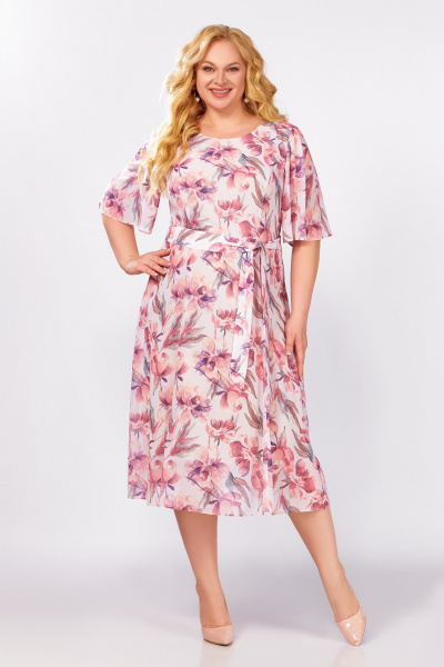 Платье Swallow 827.2 пыльно-розовый/цветы - фото 1