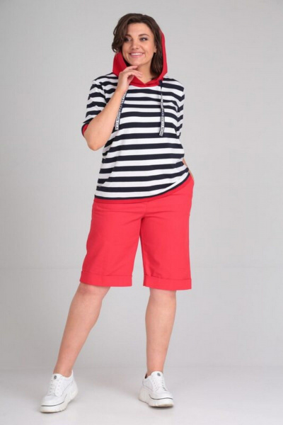 Блуза, шорты Диомант 1874 коралл_широкая_полоска - фото 2