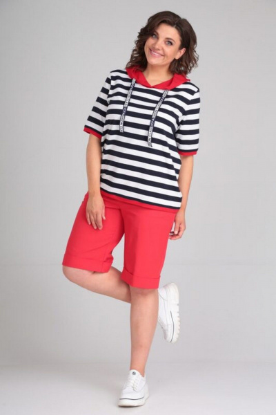 Блуза, шорты Диомант 1874 коралл_широкая_полоска - фото 1