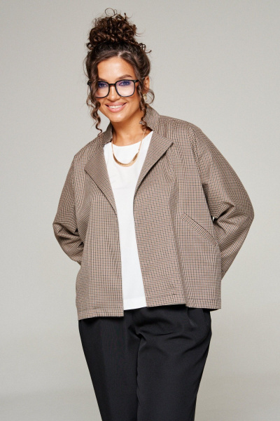 Блуза, брюки, жакет Beautiful&Free 6345 бежевая_клетка - фото 4