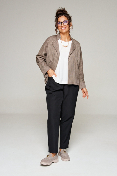 Блуза, брюки, жакет Beautiful&Free 6345 бежевая_клетка - фото 3