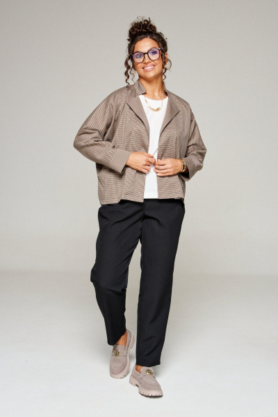 Блуза, брюки, жакет Beautiful&Free 6345 бежевая_клетка - фото 1