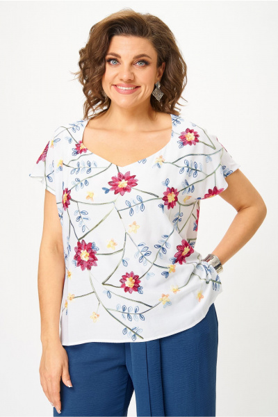 Блуза Andina city 5039-25 белый_цветы - фото 1