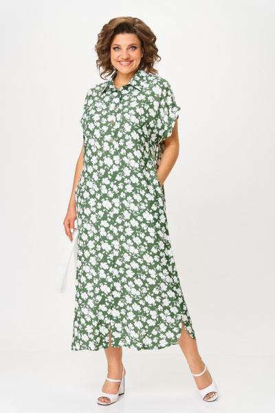 Платье, пояс Michel chic 993/2 олива-белый - фото 2