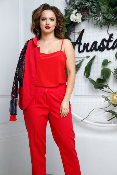 Брюки, жакет, топ Anastasia 544 малиново-красный - фото 9