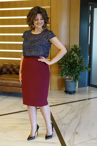 Кэжуал комплект из блузы, жакета и узкой юбки Alani Collection 1872 бордо - фото 4