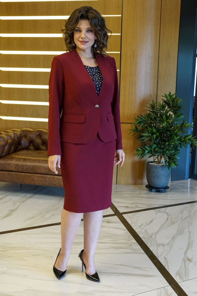 Кэжуал комплект из блузы, жакета и узкой юбки Alani Collection 1872 бордо - фото 1