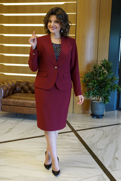 Кэжуал комплект из блузы, жакета и узкой юбки Alani Collection 1872 бордо - фото 2