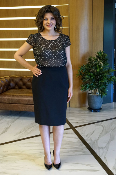 Деловой костюм из текстиля с подчеркнутой талией Alani Collection 1872 черный - фото 8