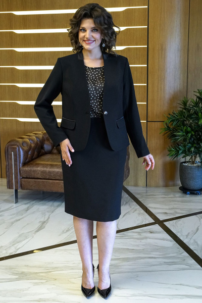Деловой костюм из текстиля с подчеркнутой талией Alani Collection 1872 черный - фото 7