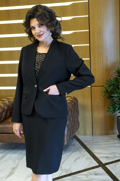 Деловой костюм из текстиля с подчеркнутой талией Alani Collection 1872 черный - фото 6