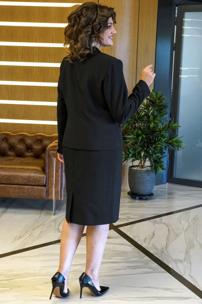 Деловой костюм из текстиля с подчеркнутой талией Alani Collection 1872 черный - фото 5