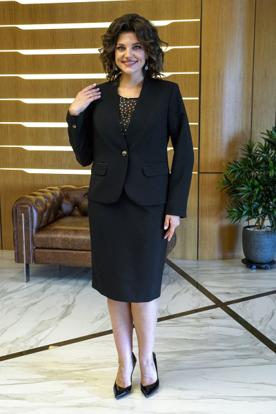 Деловой костюм из текстиля с подчеркнутой талией Alani Collection 1872 черный - фото 4