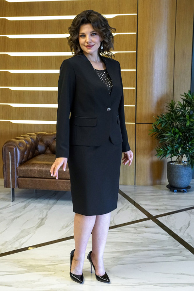 Деловой костюм из текстиля с подчеркнутой талией Alani Collection 1872 черный - фото 3