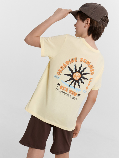 Футболка, шорты Mark Formelle 393329/24-27452П-0 св.желтый_шоколадное_мартини_печать_1_сл_на_пол_2_с - фото 1